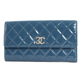 CHANEL シャネル 財布 コピー A48693 マトラッセライン エナメル 長財布 ブルー＆シルバー